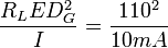 \frac{R_LED_G^{2}}{I}=\frac{110^{2}}{10mA}
